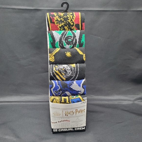 BN Harry Potter House Themed Unisex Colorful Crew Socks 6 pack Size 8-12 - Picture 1 of 6